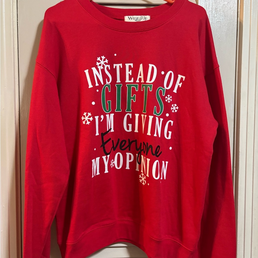 Wound Up Red Sweatshirt with Festive Print